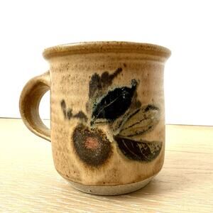 Artisan Handcrafted Stoneware Coffee Mug Pottery Tea Fruit Tree Peach Plum